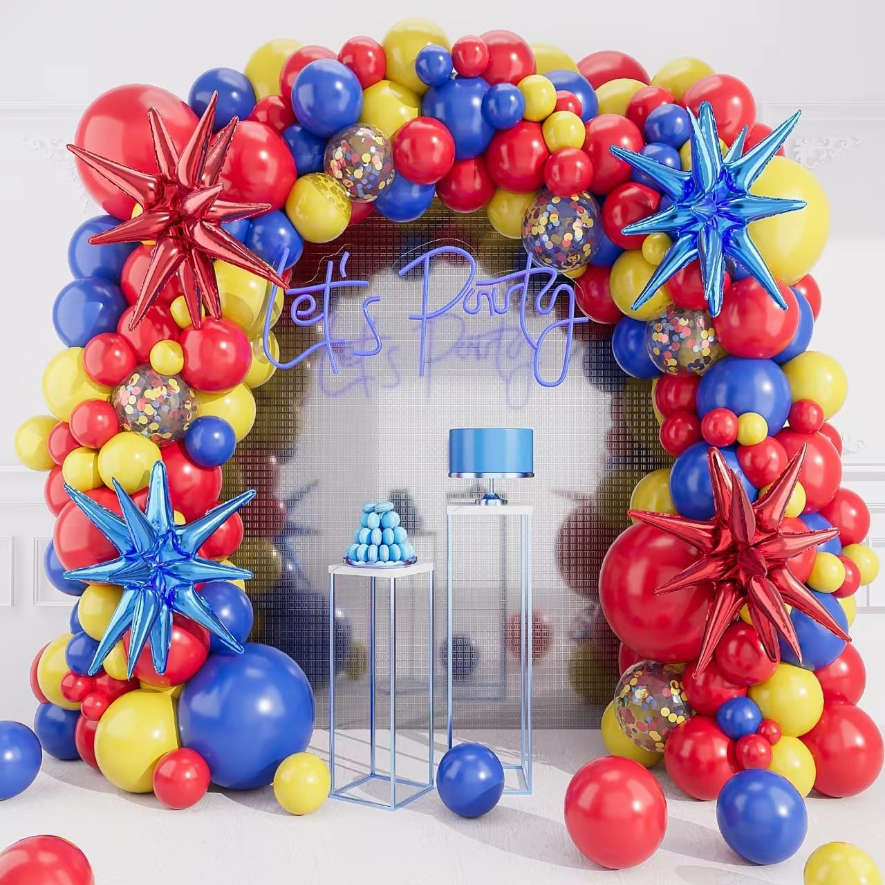 Balloon Arch Kit - 123Pcs Blue Yellow Red Balloons Arch