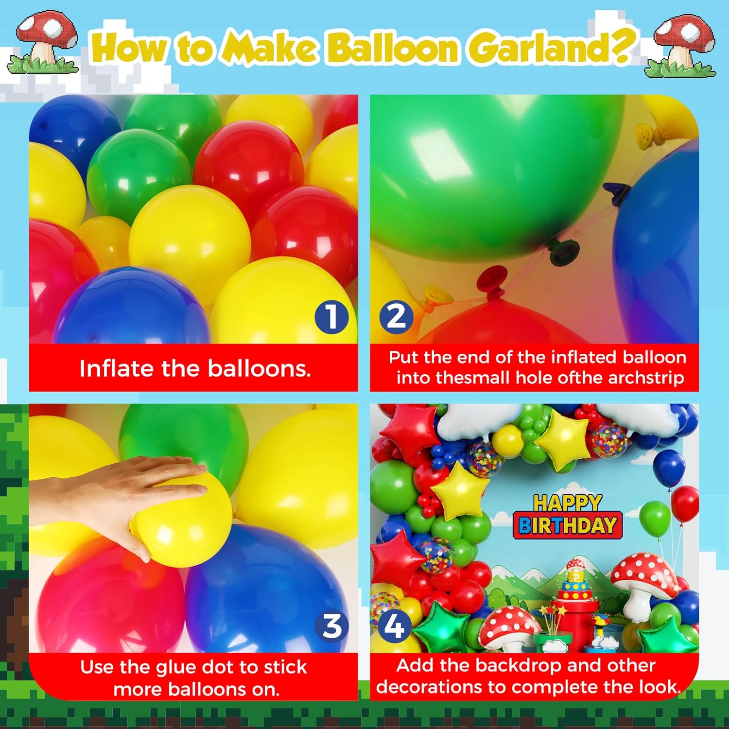 Red Blue Green Yellow Cloud Mu - огляд і ціна Balloon Arch Kit