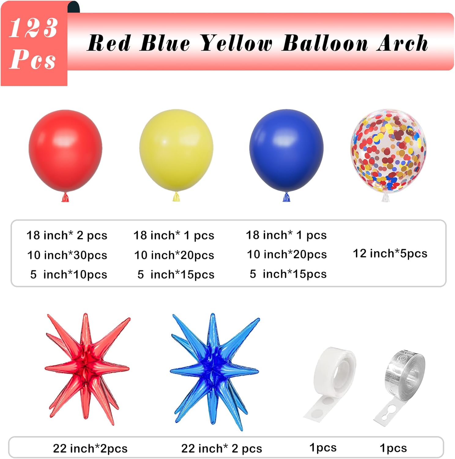 123Pcs Blue Yellow Red Balloon - огляд і ціна Balloon Arch Kit